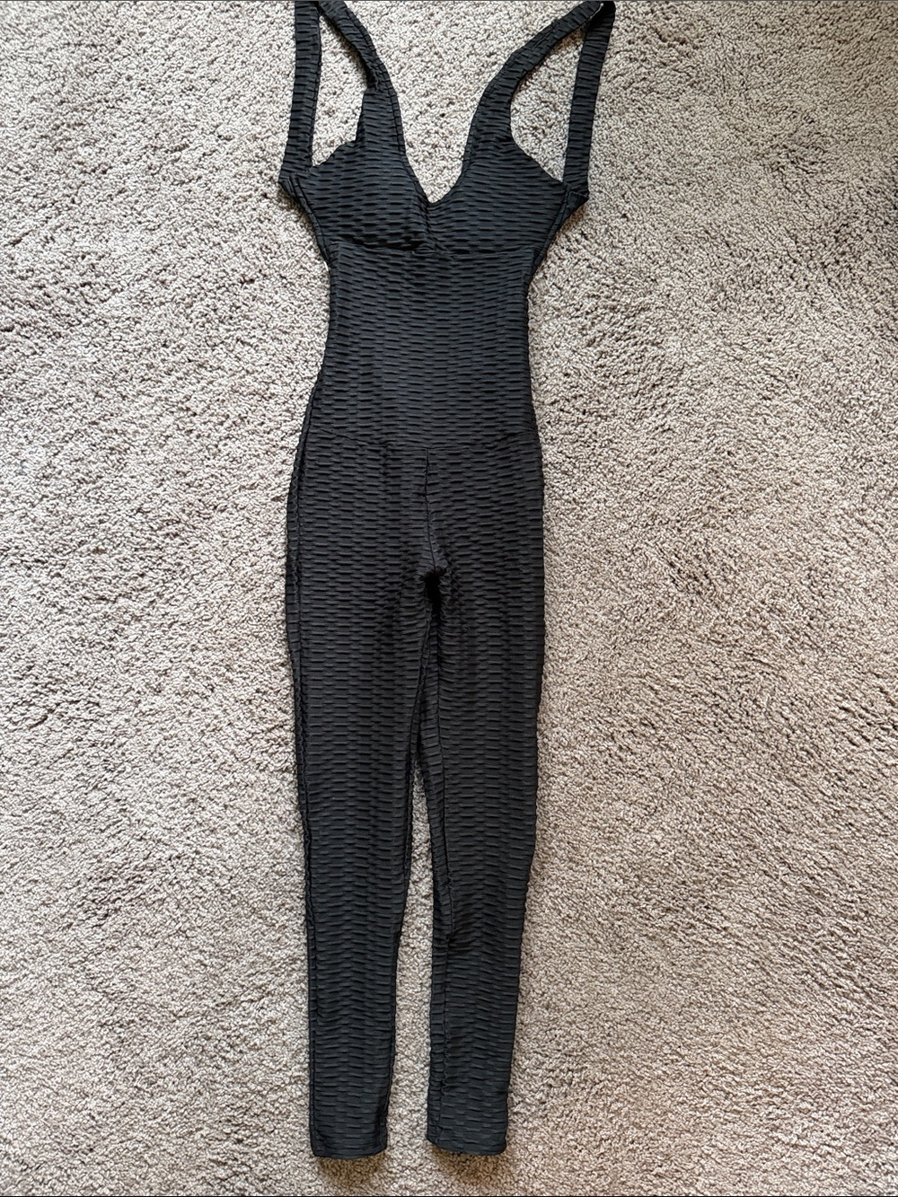 Black Textured V‑Neck Jumpsuit